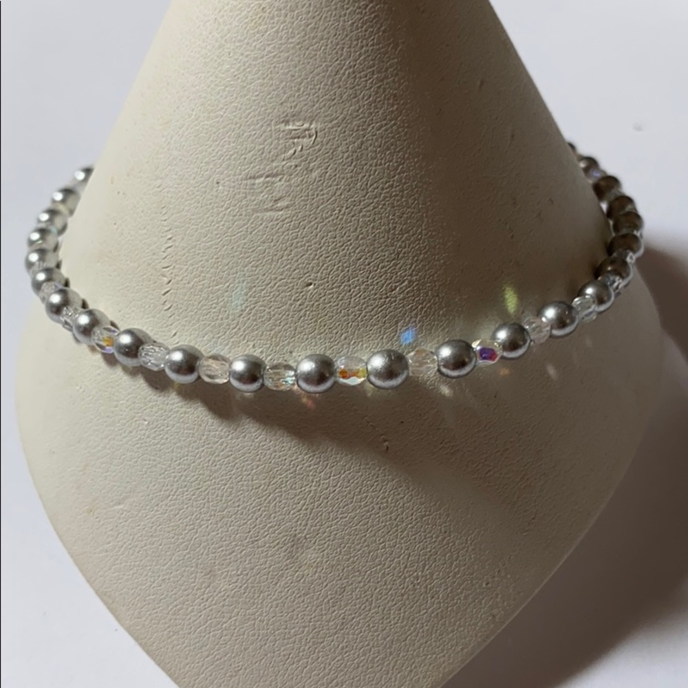 Silver Pearl Stretch Ankle Bracelet